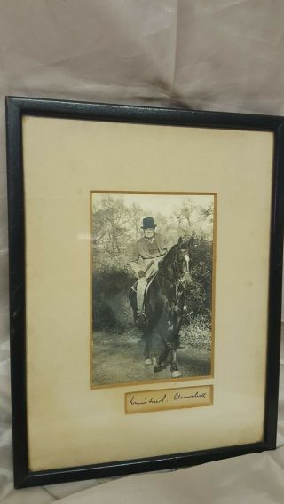 SIGNED AUTOGRAPHED SIR WINSTON CHURCHILL ON HORSE FRAMED PICTURE WW2 2