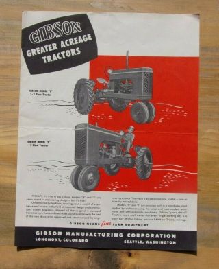 1948 Gibson Models I & H Tractor Sales Brochure - Form No.  10 - 2 - 48
