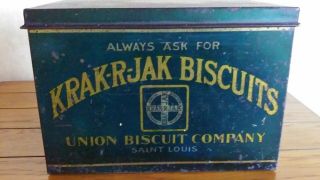 Vintage Antique Krak - R - Jak Biscuits Tin,  Union Biscuit Co. ,  St Louis,  Mo