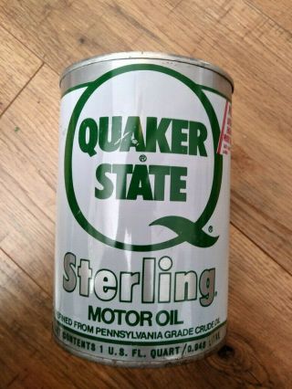 Vintage 1 Quart Quaker State Sterling Motor Oil Can Full Metal