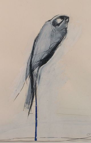 Mid - Century Nathan Oliveira Mixed Media Painting Gouache & Charcoal Perched Hawk 4