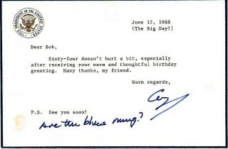 Vice President George H.  W.  Bush Signed Note On His 64th Birthday