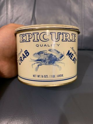1 POUND EPICURE BACKFIN LUMP CRAB MEAT TIN CAN J.  M.  CLAYTON CO CAMBRIDGE MD 2