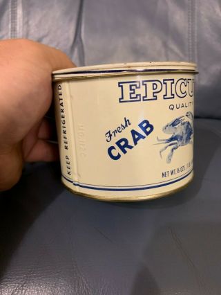 1 POUND EPICURE BACKFIN LUMP CRAB MEAT TIN CAN J.  M.  CLAYTON CO CAMBRIDGE MD 3