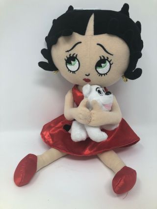 Universal Studios Betty Boop Pudgy White Dog Plush Stuffed Animal Doll Red Dress