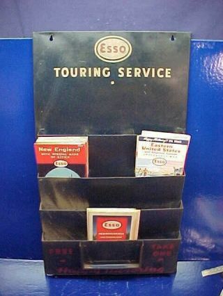 1940s Esso Gas Station Metal Road Map Display Rack Sign - Happy Motoring