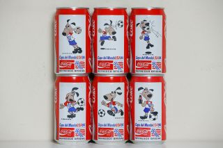 1994 Coca Cola 6 Cans Set From Mexico,  World Cup Usa94