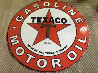 Porcelain Texaco Motor Oil Enamel Sign Size 30 " Round Double Sided