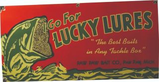 Porcelain Lucky Lures Enamel Sign Size 36 " X 18 " Inches Round