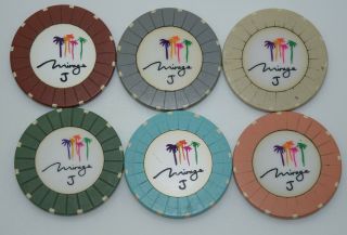 Set Of 6 Mirage Roulette Casino Chips Las Vegas Nevada Plain Mold 1994