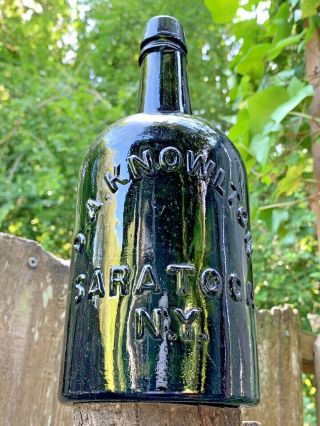 Antique D.  A.  Knowlton Saratoga N.  Y.  Deep Green 1860s Quart Mineral Water Bottle