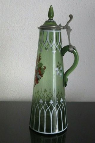 Glass Stein Blown Green Enamel Coat Of Arms Matching Glass Inlaid Egermann 1880
