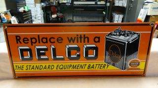 " Delco Battery " Double Sided Porcelain Dealer Sign,  (dated 1949),