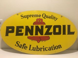 Pennzoil Sign Double Sided 1977 Gas Oil Gas Station 31 Inch Metal Wow