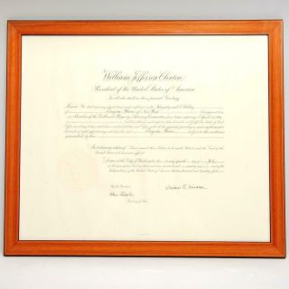 William J.  Clinton Signed Official Document W/seal 1996