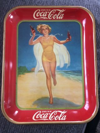1937 Coca - Cola Tin Advertising Serving Tray Running Girl Coke Tray