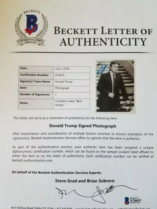 5×7 Donald Trump Signed B&W Photo Beckett LOA A74619 6