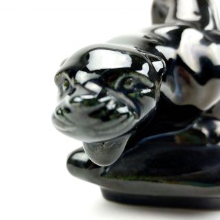 Black Panther Ceramic Black Glaze Statue Prowler on Rock Mid Century 3