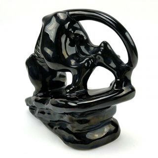 Black Panther Ceramic Black Glaze Statue Prowler on Rock Mid Century 8