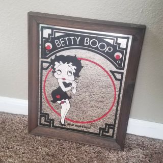 Vintage 70’s Betty “boop Boop A Doop” Wood Frame Bar Mirror 14.  5x11.  5