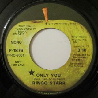 Ringo Starr " Only You " Rare Apple Promo 45 Rpm - Mono/stereo - Beatles
