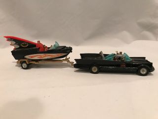 Vintage 1960s Corgi Batmobile 267 & Batboat W/ Trailer 107 W/ Batman & Robin
