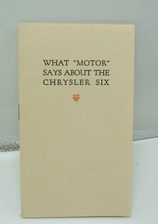 1924 Chrysler Motor Co.  Chrysler Six Automobile Advertising Booklet