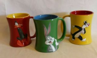 3 - Looney Tunes 3d Ceramic Cups Mugs By Tindex Warner Bros Bugs Daffy Sylvester