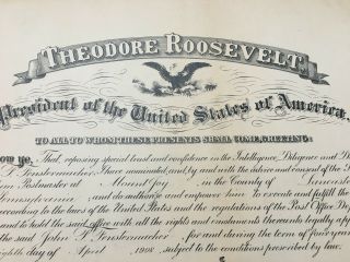 HISTORIC President Theodore Roosevelt hand signed 1908 dated Appointment 3