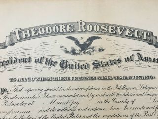 HISTORIC President Theodore Roosevelt hand signed 1908 dated Appointment 4