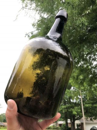 Antique Black Glass Wine Bottle Civil War Site Vicksburg Demijohn Open Pontil