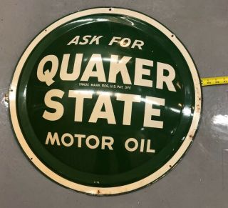 Quaker State Motor Oil Convex Button Sign 24” G - 76 Gas Petroliana