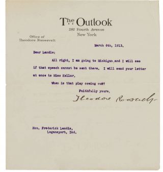 President Theodore Roosevelt Signed Autographed 1913 Typed Letter Beckett Bas