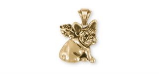 French Bulldog Angel Pendant 14k Yellow Gold Vermeil Dog Jewelry Fr21a - Pvm