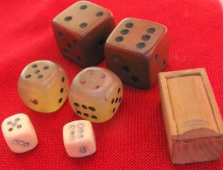 3 Matching Pairs Of Fine Antique Handmade Dice 1 With Wood Box