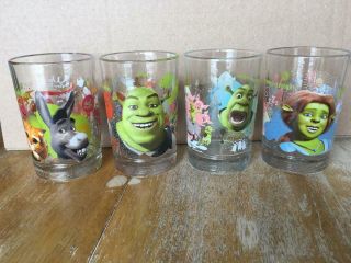 2007,  Dreamworks,  McDonald ' s Shrek The Third,  Set of 4 Drinking Glass Tumblers 4