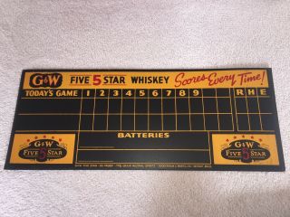 Large 1940’s G & W Five Star Whiskey Baseball Sign
