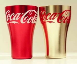 Rare China Coca Cola Red & Glod Aluminum Cups Commemorative Set