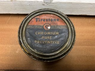 Vintage Early Firestone Tires Grease Oil Can Tin Chromium Rust Preventive Old