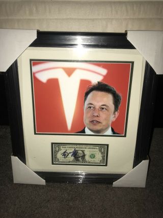 Elon Musk Signed Autographed $1 Dollar Bill Custom Framed 1/1 Tesla