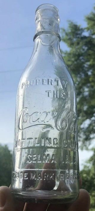 Rare Script Coca Cola Ring Neck Bottle Selma Alabama Early Blown Ala Clear