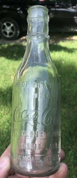 Rare Script Coca Cola Ring Neck Bottle Selma Alabama Early Blown Ala Clear 2