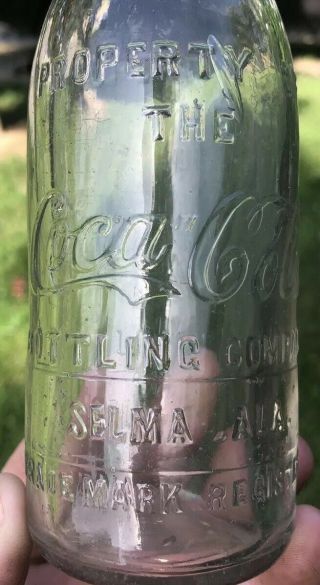 Rare Script Coca Cola Ring Neck Bottle Selma Alabama Early Blown Ala Clear 3