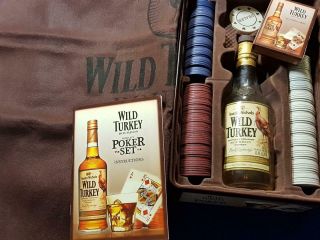 Wild Turkey Bourbon Poker Set In Collectors Tin Card Chips Empty Bottle Complete