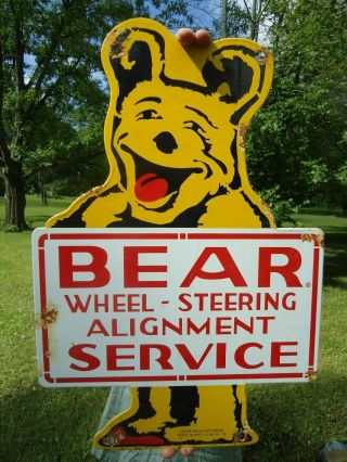 Vintage 1955 Double - Sided Bear Wheel - Steering Alignment Porcelain Sign