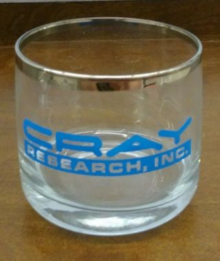Rare Vintage Cray Research Cocktail Glass Chippewa Falls Wi Lowball Silver Rim