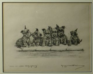 Signed Marguerite Kirmse Etching 6 Scottie Puppy Dogs,  " When We Were Very Young "