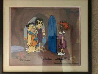 Hanna Barbera And Tony Curtis Signed Flintstones Animation Cel