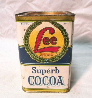 Vintage Lee Brand Cocoa Tin H D Lee Mercantile Salina Kansas Can