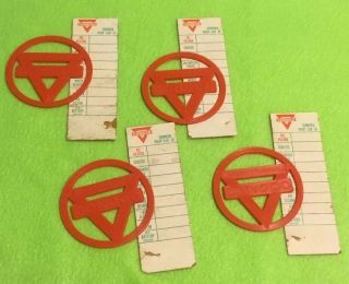 1950’s Conoco Lucky Triangle Oil & Gas Station 4 Plastic Token Door Tags